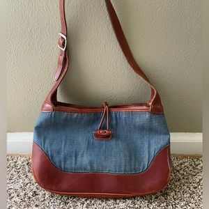 Vintage Orvis leather and denim purse